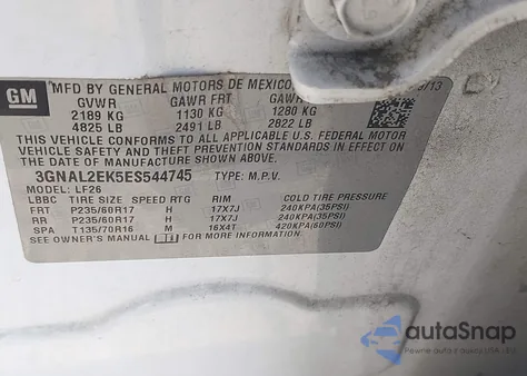 2014 Chevrolet Captiva Sport 2Ls from USA, damaged, VIN 3GNAL2EK5ES544745